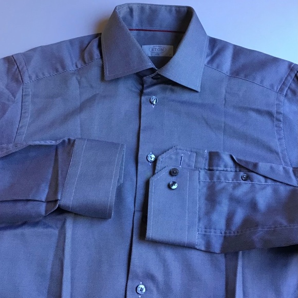 ETON slim classy gray cotton twill shirt Sz 15 /38 cm made in Europe - Picture 3 of 9
